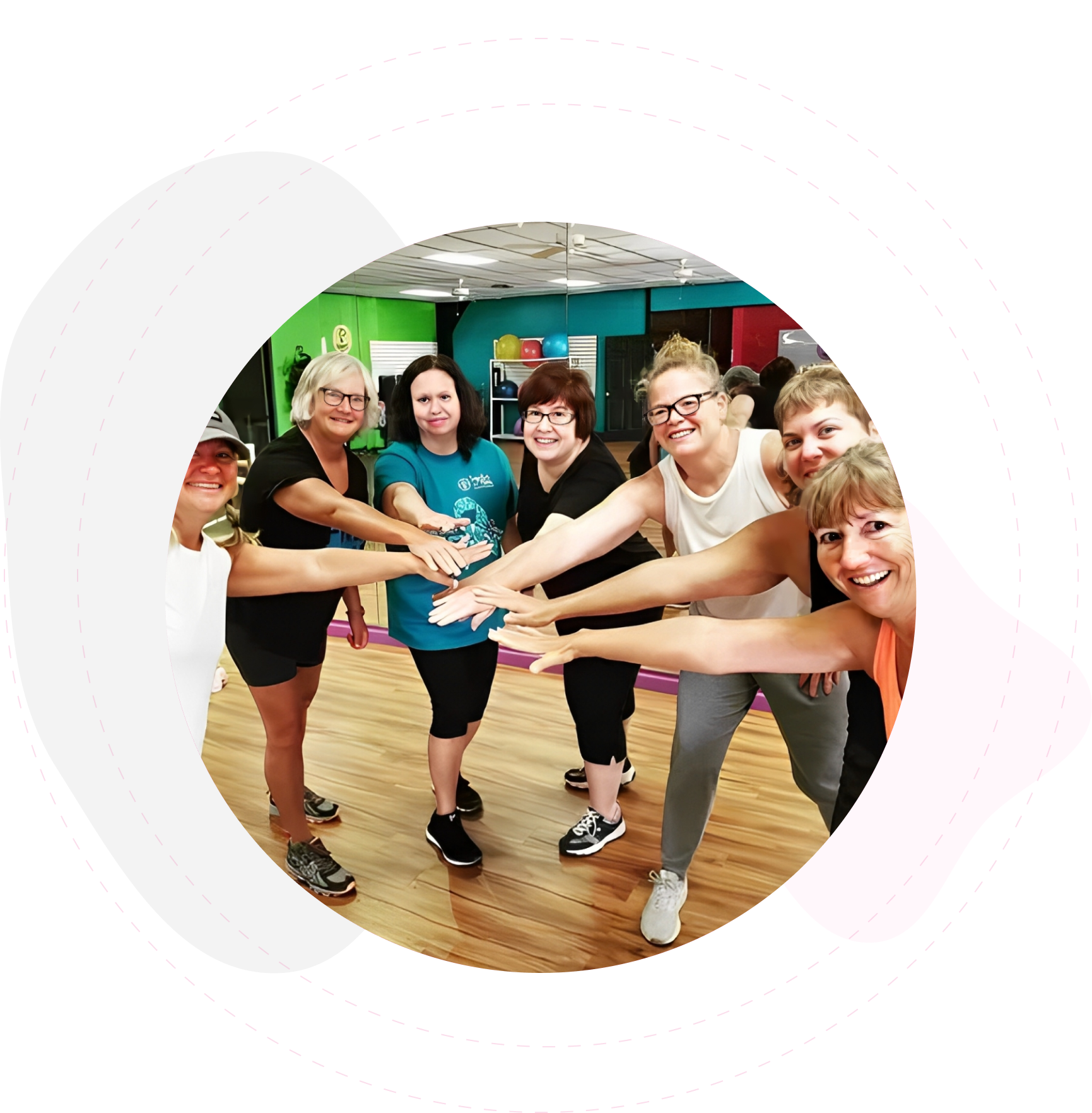 Group 1321314603 A group of women holding hands in a circle.